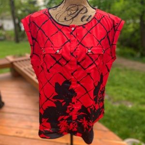 New York & Company Red & Black Blouse